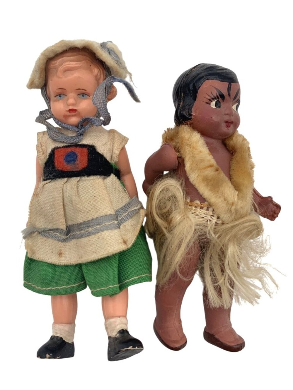 Vintage Miniature Celluloid Dolls German Bavarian Hawaiian Native 3" READ